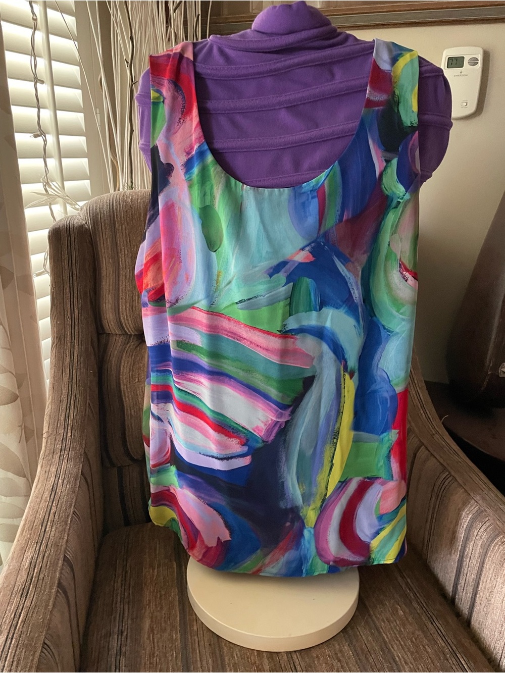 Frank Lyman Design Multicolor Abstract Tank Top with Purple Accents